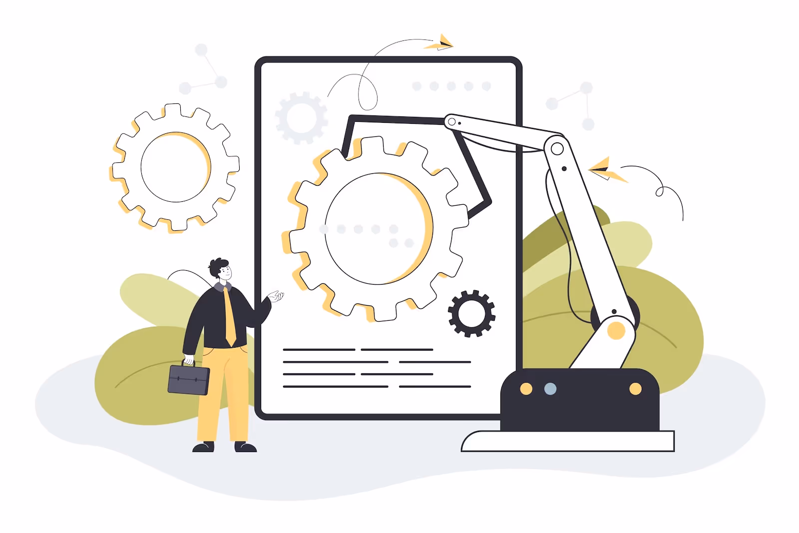 An illustration of a man and AI-powered end-to-end documentation tool