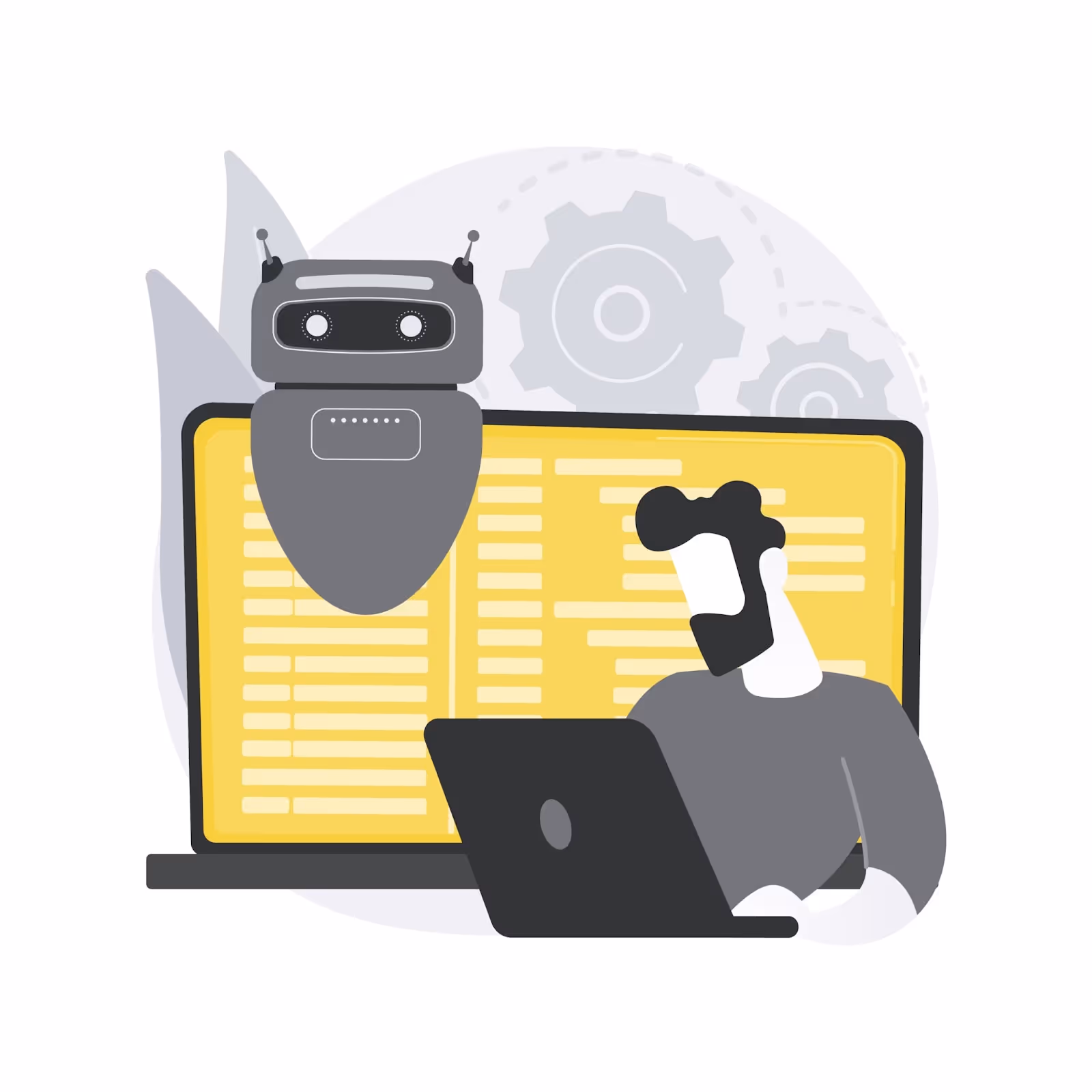 An illustration of a man using tools for data entry automation