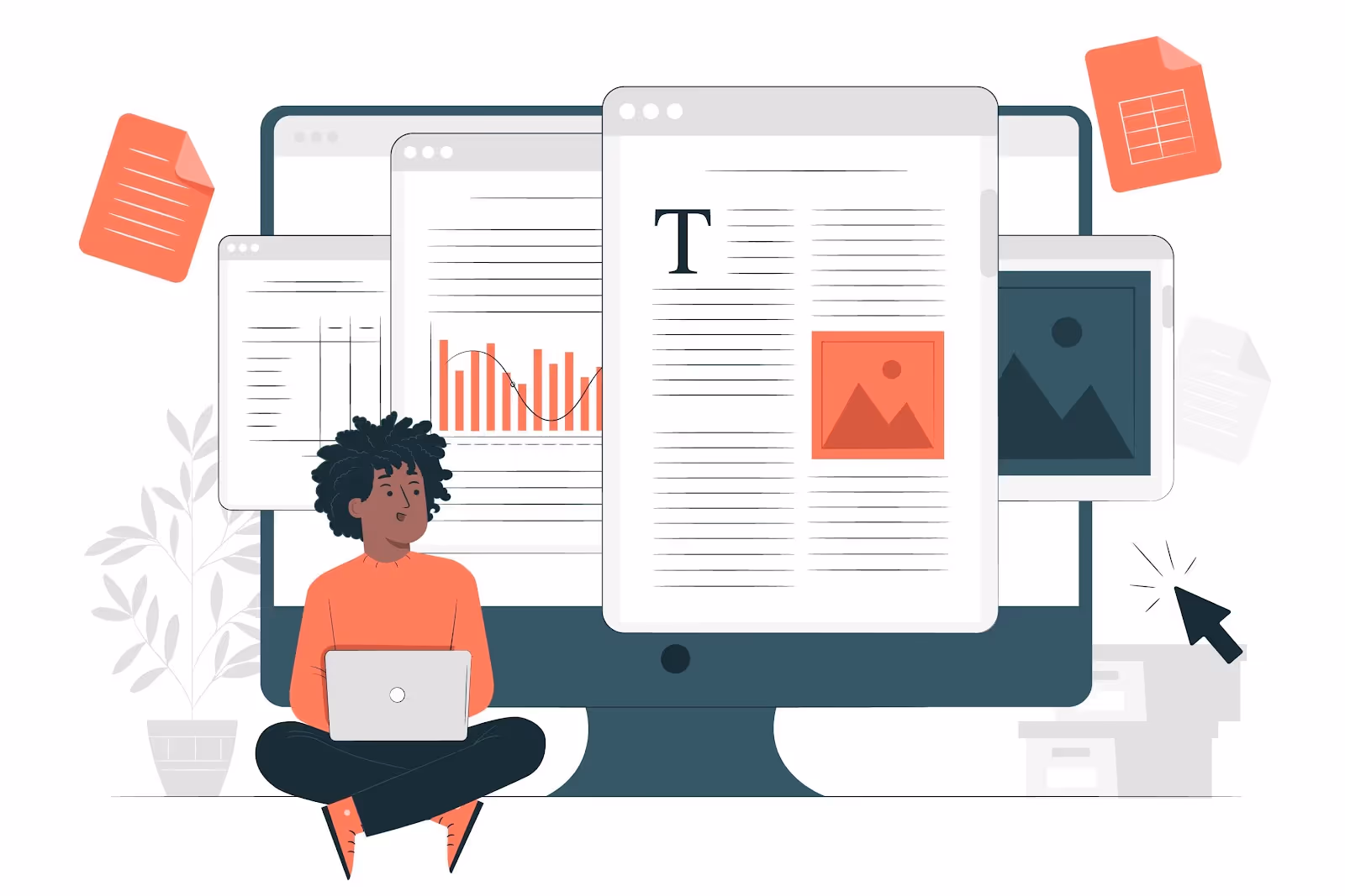 An illustration of a woman using technology