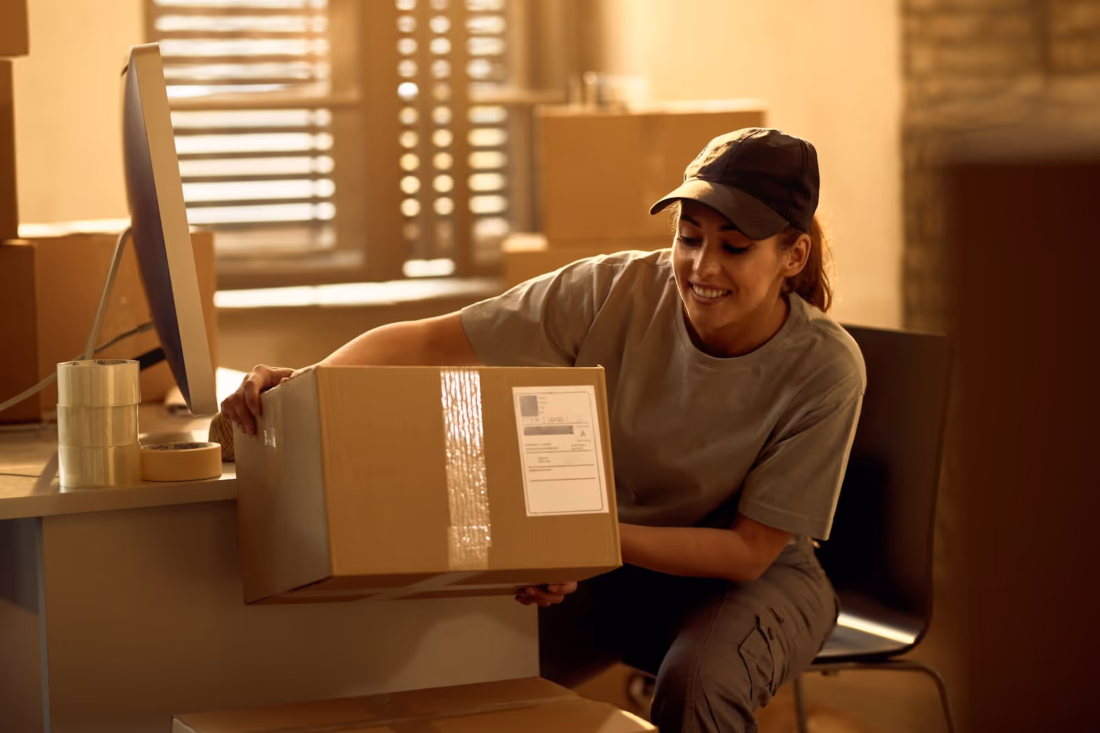 A woman processing a purchase order.
