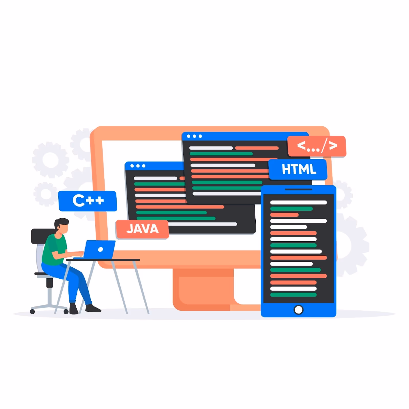 An illustration representing low-code vs. traditional development.